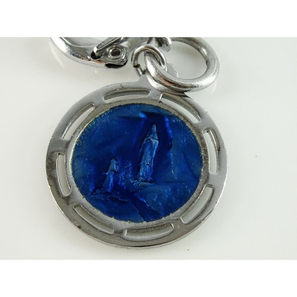 St Christopher Keychain Blue Enamel Lourdes Patron Saint of Travel Protection - Picture 3 of 3